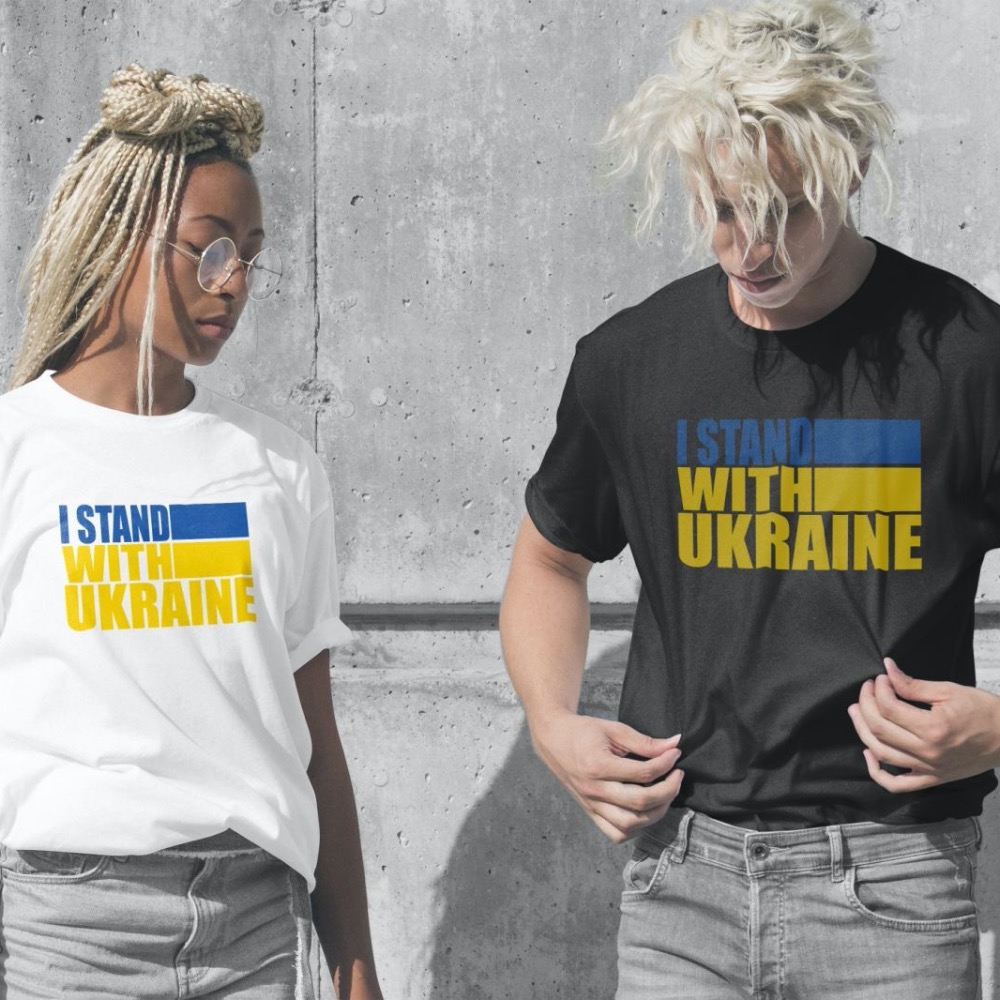 I STAND WITH UKRAINE T-SHIRT (White; Unisex)