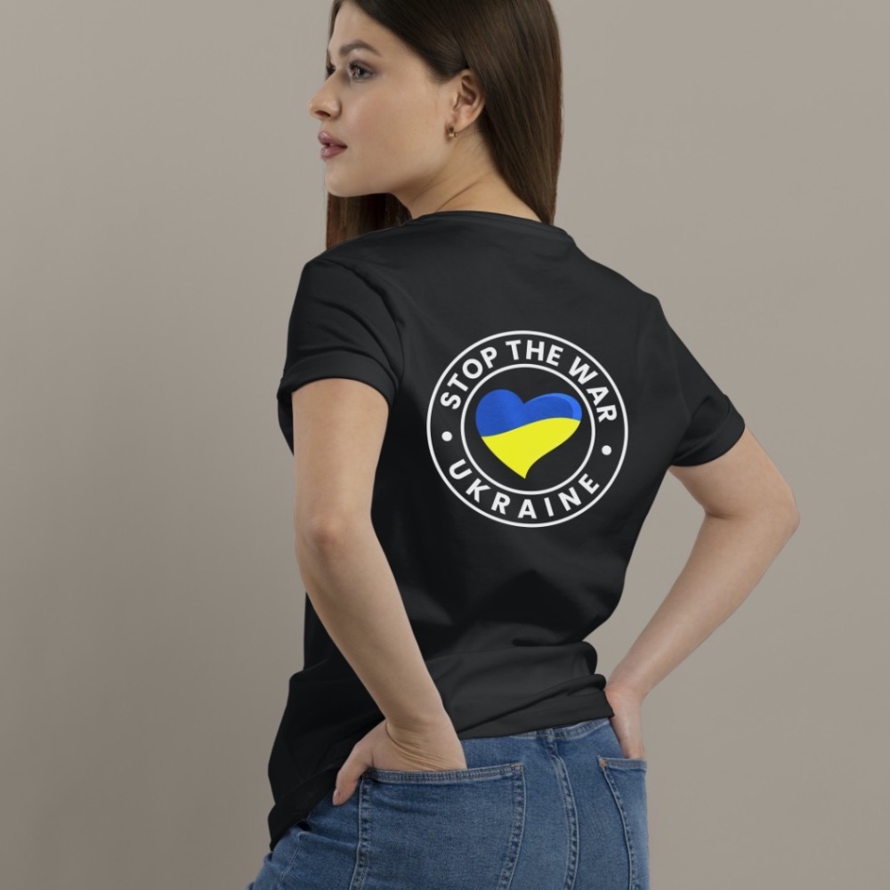 STOP WAR IN UKRAINE T-SHIRT (Black; Unisex)